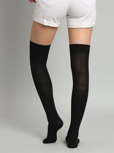 Image of TRAZO Women's Thigh High Socks Over the Knee High Knitted Casual Boot Socks, Stiped Long Fashionable Stockings (Pack of 2)