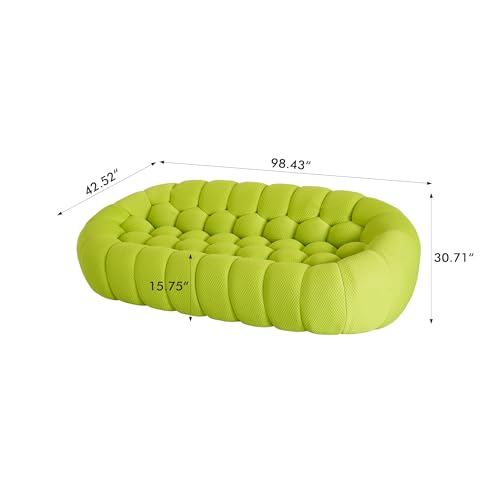 Bubble Couch, Modern Curved Couch, Memory Foam Round Lazy Floor Sofa, 3D Honeycomb Bubble Sofa Curved Sofas for Living Room (Fluorescent Green, 98.43")