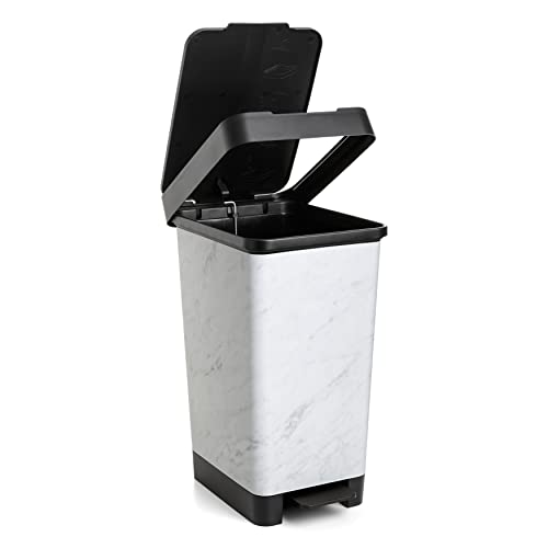 Image of TATAY Smart Deco 25L Rubbish Bin Kitchen with Pedal | Compact and Functional Design | Indoor and Outdoor Use | Fits 30L Bags | BPA-Free Durable Plastic | 26x36x47cm, Marble Effect
