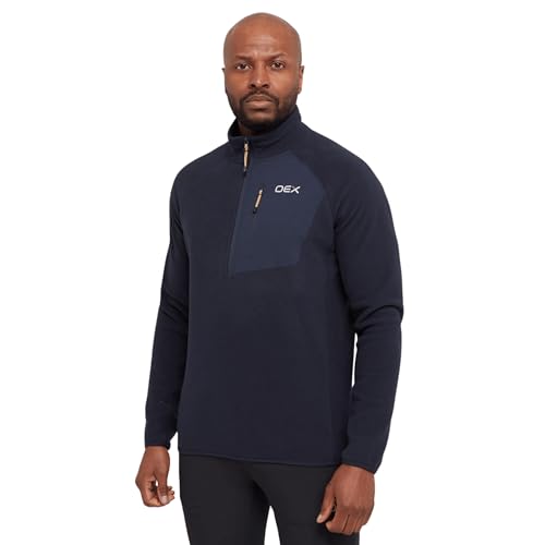 OEX Men’s Braewick Half Zip Fleece with 100% Recycled Fabric & Zipped Chest Pocket, Soft, Lightweight & Active FitTechnical Midlayer Pullover (UK, Alpha, M, Regular, Regular, Navy)