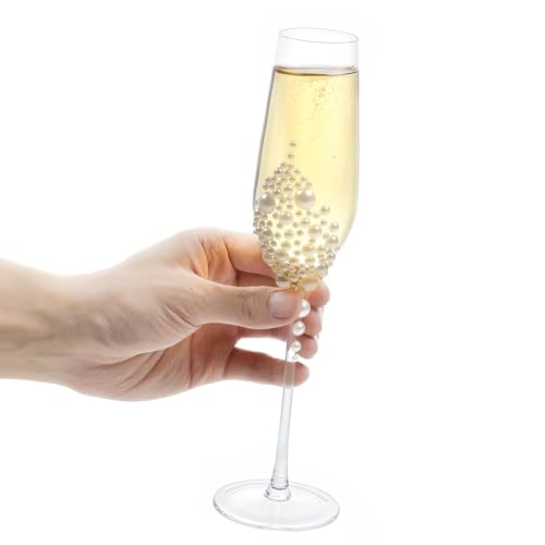 Mygift KIT3191CLR-X4 6 Oz Clear Glass Stemmed Champagne Toasting Flutes With Faux Pearls, Sparkling Wine Drinking Glasses thumb #6