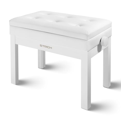 STRICH Adjustable Piano Bench with Storage, Wooden Keyboard Bench with Bookcase Stool Chair Seat with High-Density Sponges Cushion for Piano Shop Music School Studio, White, SPB-20