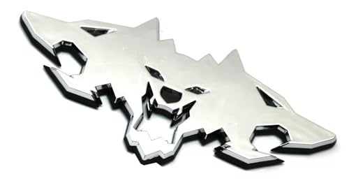 Image of Wolf Pack Emblems 3D Logo Car Badge Side Rear Styling Decal Sticker Compatible with Tesla Cybertruck Cyberbeast Motorcycles (Chrome)