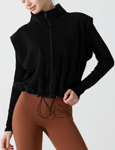 Unilexi Womens Full Zip Fleece Vest Stand Collar Sherpa Crop Sleeveless Coat Zipper Fitness Vest4