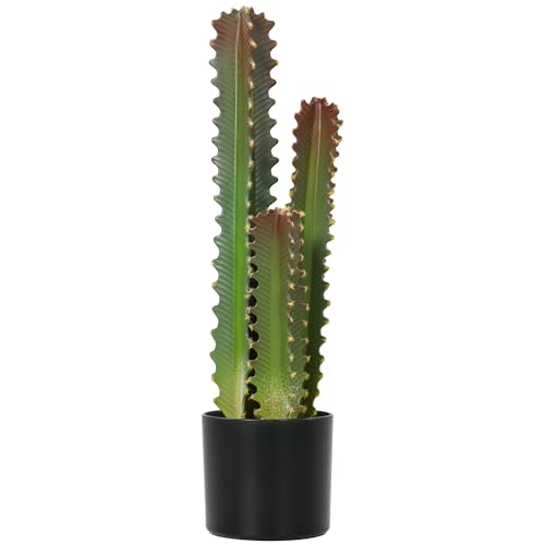 HOMCOM Cactus Artificial 66 cm, Planta Artificial Decorativa con Maceta y 3 Hojas, para Decoración del Interior, Hogar, Oficina, Salón, Verde