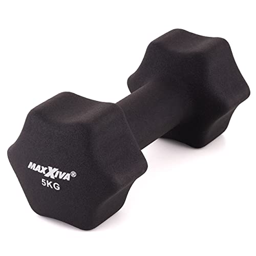 Foto von MAXXIVA Hantelset Neopren Kurzhanteln 2 x 5.0 kg Fitnesshanteln Krafttraining Workout Homegym