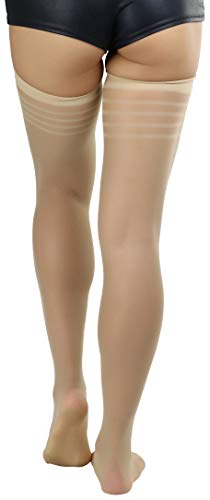 Image of ToBeInStyle Women's Pack of 6 Top Stripe Band Sheer Thigh High Stockings