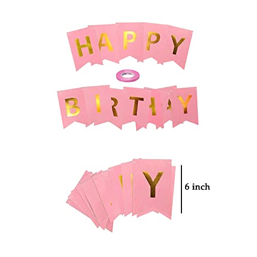 AMFIN® (6 inch) Happy Birthday Banner Bunting Flag - Pink