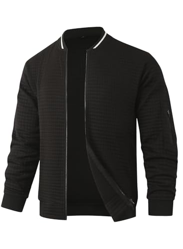 HOOD CREW Men’s Lightweight Casual Jackets Varsity Bomber Jacket Coat with Zipper