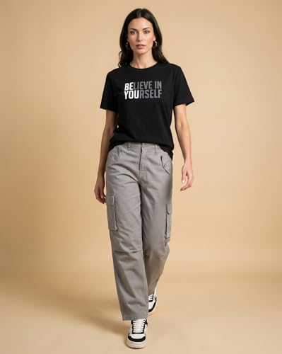 Image of Nobero Women's Graphic Printed T-Shirt | Regular Fit 180 GSM Cotton Tee for Women | Comfortable Round Neck Casual Wear