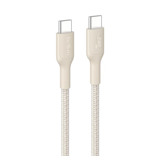 Image of Belkin USB C to USB C Cable, 2 Meter, 240W - Type C Charger, iPhone Charger Cable, Fast Charging for iPhone 17, Galaxy S25, Pixel 10, MacBook, Chromebook, iPad Pro - Sand
