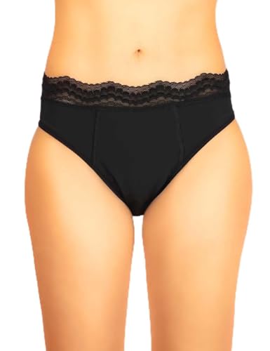 Haute pression Rosa Bragas Menstrual Alto con Encaje Elástico En La Talla, Flujo Abundante T48 Ropa Interior, Negro, 48 para Mujer