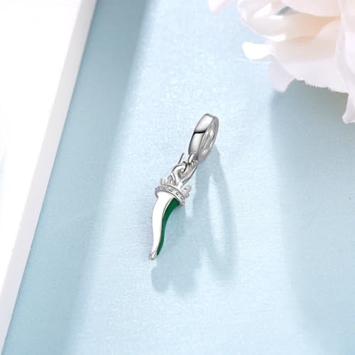 Italian Luck Charm for Bracelet 925 Sterling Silver Horn Dangle Pendant Charm Cornicello Jewelry Gifts for Women Men3