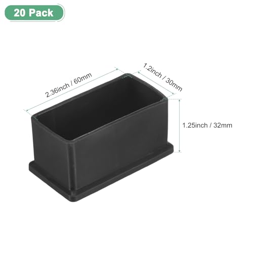 Image of M METERXITY 20-Pack Rectangle Chair Leg Caps, 1.2 x 2.36 (30 x 60mm) PVC Chair Leg Floor Protectors for Chairs /Table /Bed, Furniture Feet Covers Cups Non-Slip End Tips