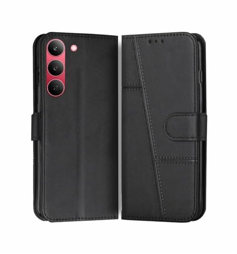 Image of Compatible for Realme Narzo 80x 5G / Realme P3X 5G / Realme 14X 5G Flip Cover Leather Finish | Inside TPU with Card Pockets | Wallet Stand | Complete Protection Flip Case Black