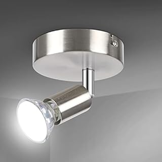 Creyer LED Ceiling Light Rotatable, Single Spotlights, LED Wall Light, ø110mm (Including 1x4W GU10 LED Light Bulbs, 450LM, Cool White) LED Ceiling Lamp for Kitchen, Living Room - Matt Nickel