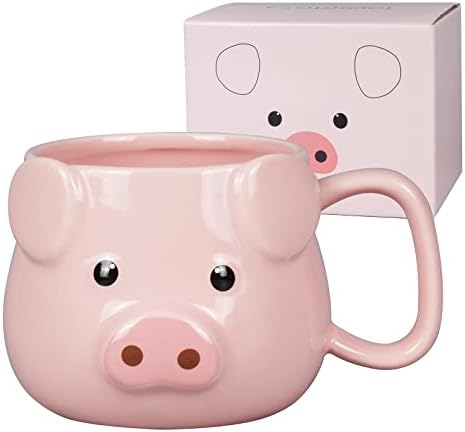 ToCooTo Pig Coffee Mug 14 oz Ceramic Novelty Coffee Mug 3D Porcelain Tea Mug for Women Christmas Housewarming Holiday Birthday Gifts for Women Mom Kids Teacher and Best Friend Pink