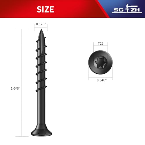 Image of #8 x 1-5 /8 inch Deck Screws (138Pcs) 1lb. Exterior Wood Screws. Carbon Steel, Black, Flat Head, Rust Resistant epoxy Coated, with T25 Star Bit
