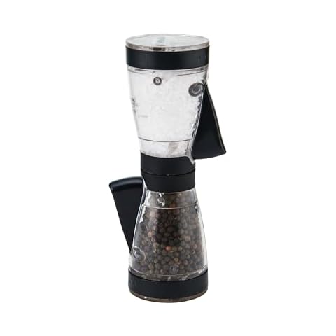 KAMENSTEIN One-Handed 2-in-a-1 Dual Salt and Pepper Grinder-Adjustable and Refillable, 8-Inch, Black Cover
