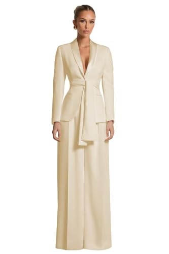 Elegant Pant Suits for Women Dressy 2 Piece Womens Suit with Belt Casual Shawl Collar Prom Tuxedo for Wedding Guest
