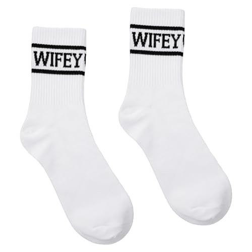 Ptwola 1 Pairs Wifey Bride Socks White Cotton Bridesmaid Soft Bachelorette Sock Bride Socks Bridal Shower Gifts for Brides Wife Wedding Party Engagement Valentines Day