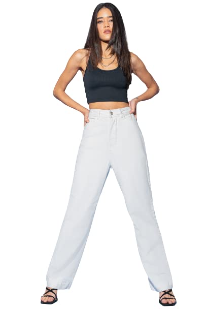 HIGH BUY Women's Wide Leg Jeans - Loose Fit, Slouchy, Relaxed Denim, Balloon Fit for Girls (Color-White)
