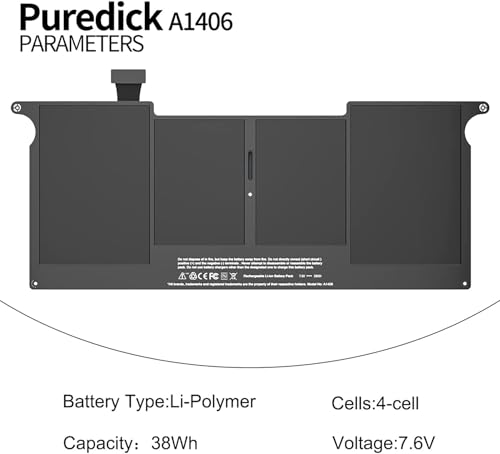 Image of A1465 Battery, A1406 Battery for Ma /Book Air 11 Inch Early 2015, Early 2014, Mid 2013, Mid 2012, Mid 2011 Model A1370 A1495 Capacity 7.6V 35W (A1406)