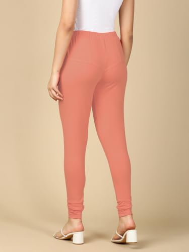 Image of Lux Cozi PYNK Solid Premium Cotton Lycra Churidar Leggings for Women | Regular Fit Elastic Waist Full Length Women Leggings | Free Size