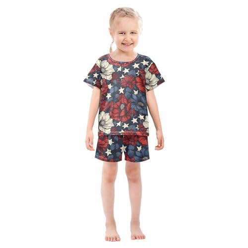 ALAZA Star Blossom Floral Vintage Pajamas Set Short Sleeve Cotton Sleepwear Summer Pjs 2 Piece 5-14Y3