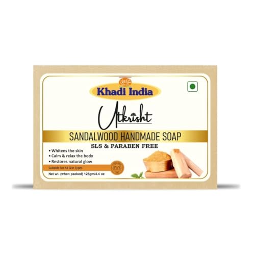 Image of Khadi Sandalwood Handmade Soap Bathing Bar 125g | Natural & Herbal Soap with Essential Oils | Deep Hydration, Skin Brightening & Anti-Aging | Soothes Sensitive Skin | All Skin Types