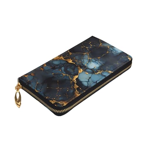 Leather Wallet 7.48 x 4.13 in - Stylish and Durable Wallet for Women with Multiple Compartments and Zipper Design Black Gold Marbled Pattern3