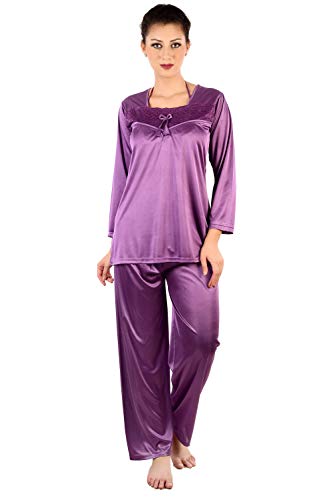 Image of Women's Satin Full Sleeve Night Suit Set of Top & Pyjama