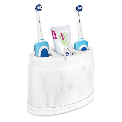 MoKo Resin Electric Toothbrush Holder, 3 Slots Hygienic Toothbrush Holder Bathroom Organizer with Drainage Hole for Toothbrush, Razor, Toothpaste, Makeup Brush, Hair Comb, Pencils Holder - Sandy White