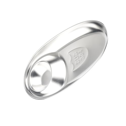 PRETYZOOM 1Pc Double Compartment Stainless Steel Sauce Dish Oval Food Sauce Dish for Dipping Sauces Like Ketchup and Mustard Seasoning Dish for Appetizers and Condiments