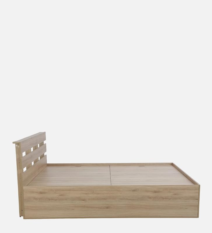 Image of Mintwud Pepperfry Engineered Wood Queen Size Bed with Box Storage | Wooden Double Bed Cot Palang Furniture with Headboard for Home Bedroom Living Room and Hotel (French Oak Finish)