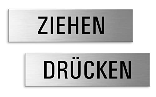 OFFORM DESIGN Türschilder - Ziehen + Drücken 150x40 mm 2er-Set Aluminiumschilder Edelstahloptik Nr.28008-K Cover