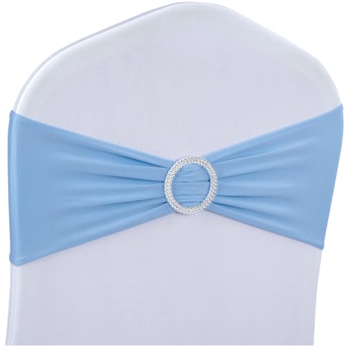 Babenest 50PCS Spandex Chair Sashes Bows with Buckle Sky Blue