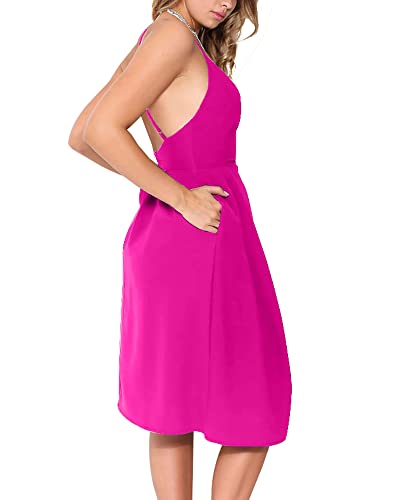 Image of Women's Deep V Neck Adjustable Spaghetti Straps Summer Dress Sleeveless Sexy Backless Party Dresses with Pockets