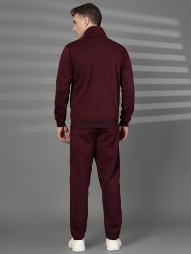 Image of CHKOKKO Mens High Neck Winter Tracksuit Full Zip Jacket with Elastic Waist Lower Warm and Soft Activewear Set for Gym Running and Casual Use Wine Black M
