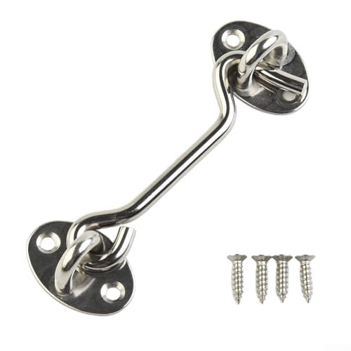 Stainless Steel Hook and Eye Latch Lock for Shed, Garage, Greenhouse & Doors — Silent Door Holder, Heavy-Duty Cast Iron Catch, 3–10 Inch Sizes(4 inch)