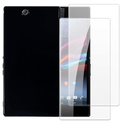 Shantime Coque avec 2 pièces Protection Compatible avec Sony Xperia Z Ultra XL39H, Étui Antichoc + Verre Trempé pour Sécurité Totale(Noir)