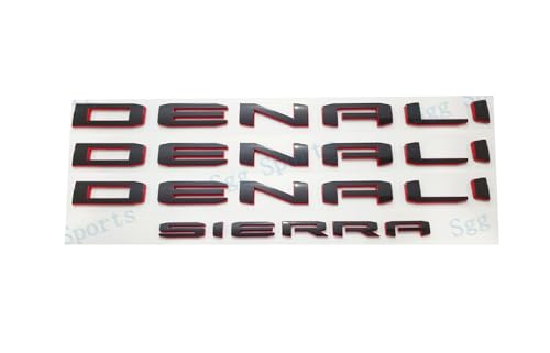 Image of 4Pcs Kit 19-22 Sierra Denali Letters Emblems 3D Badge Nameplate Decal Sticker 1500 HD 2500 3500 AT4 Replacement for Sierra Denali (Redline)