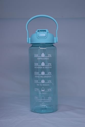 Image of Motivational Water Bottle with Time Markers, 2 Litre Bottle, Double sipper Flip-Top Lid (green)