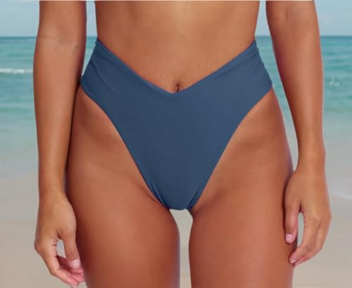 Image of geluboao Women's Bikini Bottom Sexy V Cut High Cut Swimsuit High Waisted Bathing Suit Bottoms