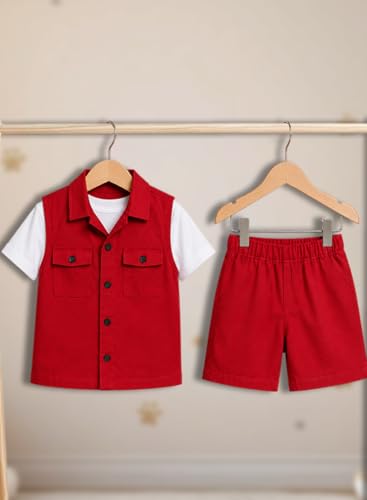 Image of 3BROS Kids Cotton Shirt Shorts Set for Boys Kids Clothing /Boys Clothing Set (Party /Festive) Wear