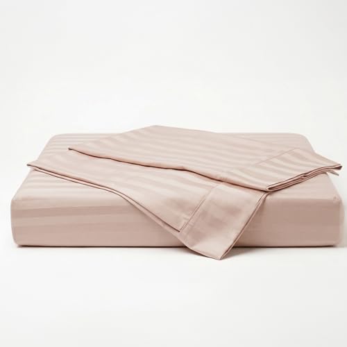 Image of LANE LINEN 100% Cotton Double Bedsheet with 2 Pillow Cases | Damask Stripe 3pc Bedding Set- 2.29M x 2.54M | Breathable & Comfortable Fabric | Oeko-TEX Certified - Sepia Rose