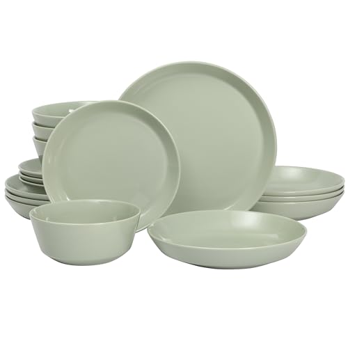 Image of Gibson Home Summer Shades 16 Piece Plates and Bowls Dishes Service for 4 Porcelain Dinnerware Set - Green