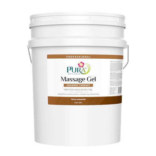 Pura 1st Coconut Therapy 5 Gallon Massage Gel, Coconut Oil, Professional, Massage Therapy, Deep Tissue, Unscented, Natural Ingredients, Skin Hydrating, Moisturizing, Muscle Relief, for Bruising