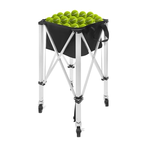 Wiyuer Carrito de pelotas de tenis plegable para pelotas de tenis, carrito de pelotas de tenis portátil, cesta ligera con ruedas para pelotas de tenis, carro deportivo de aluminio, hasta 20 kg, para