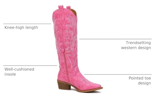 Image of GLOBALWIN Women's The Western Cowboy Cowgirl Embroidered Knee High Boots